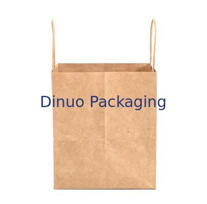 Recyclable Brown Kraft Paper Tote Bag With Paper Handles Lightweight Disposable Bag For Packaging