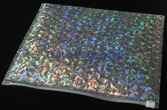 220x160mmのジッパーの化粧品の泡瞬間袋が付いている光沢があるレーザー光線写真泡封筒の郵便利用者